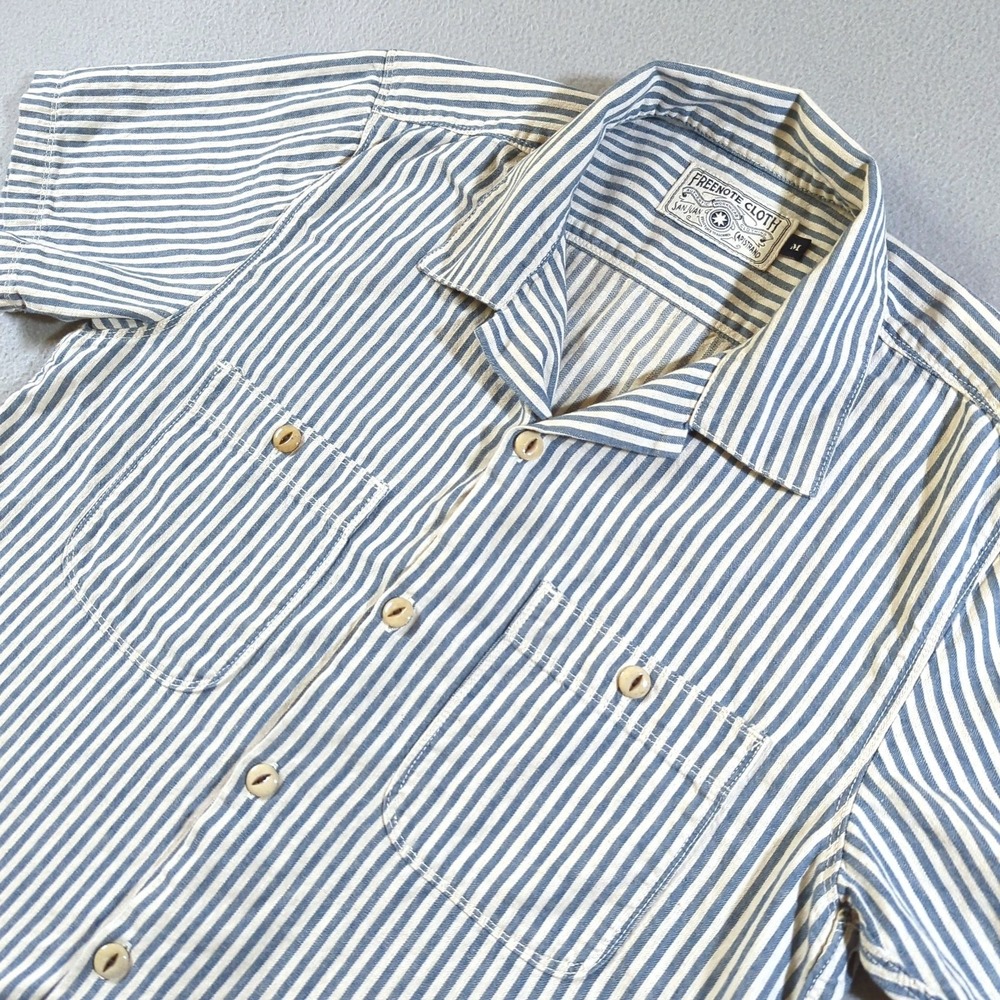Freenote Cloth Dayton Short Sleeve Shirt Marine Stripe Mens M Blue Japan USA